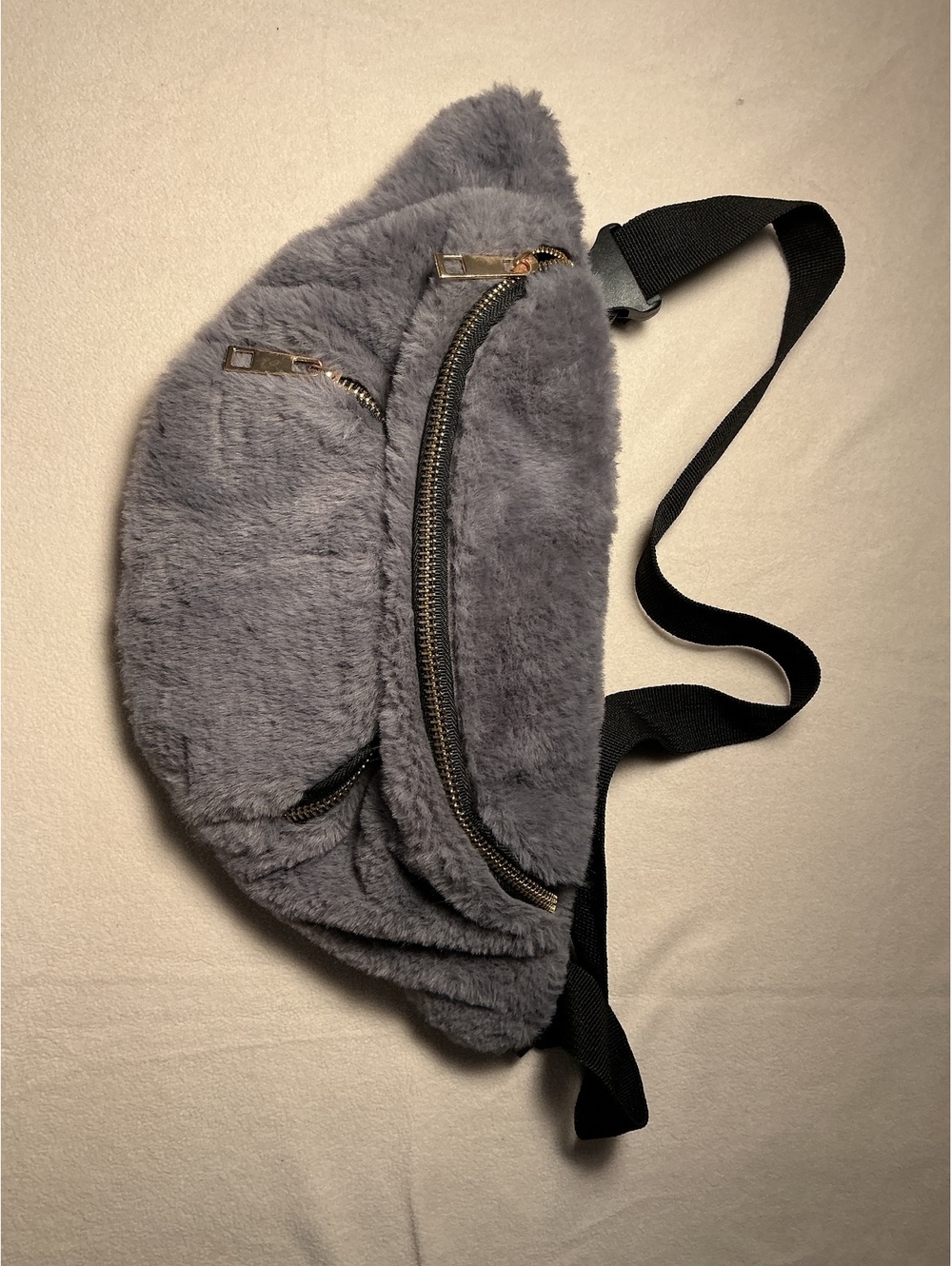 Gray faux fur belt bag